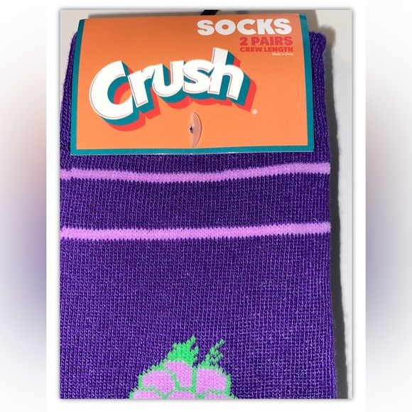 Grape Orange Crush Soda Crew Socks 2 Pair Men8-12 Women9-13 Purple Orange w Logo - Picture 3 of 11